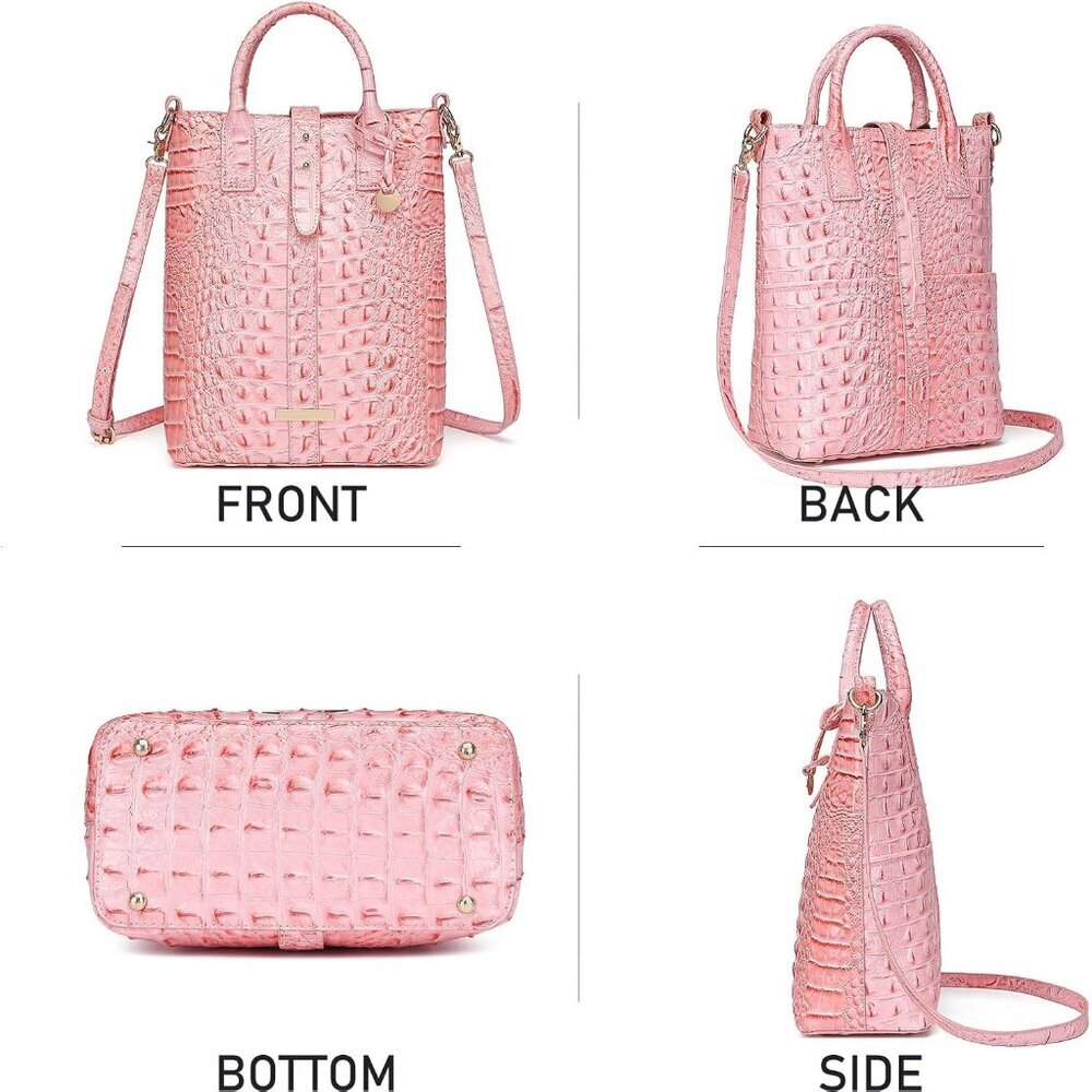 Women's Pink Crocodile Vegan Leather Tote Bag With Shoulder Strap - Picture 3 of 7